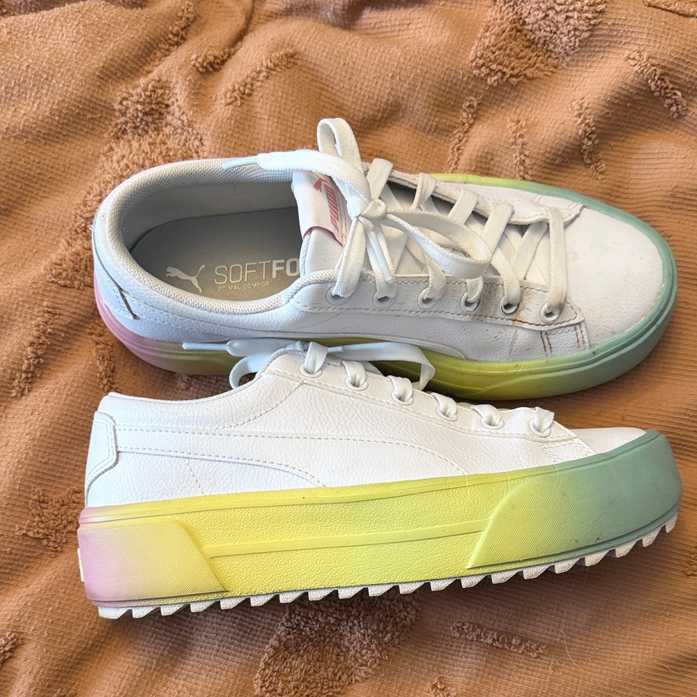 Puma White Sneakers with Rainbow Sole